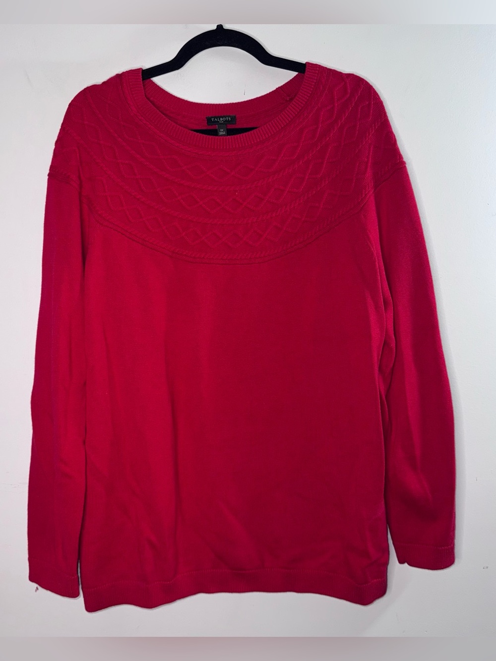 Talbots Plus Cable Knit Yoke Sweater Red Cotton Cashmere Blend 1X